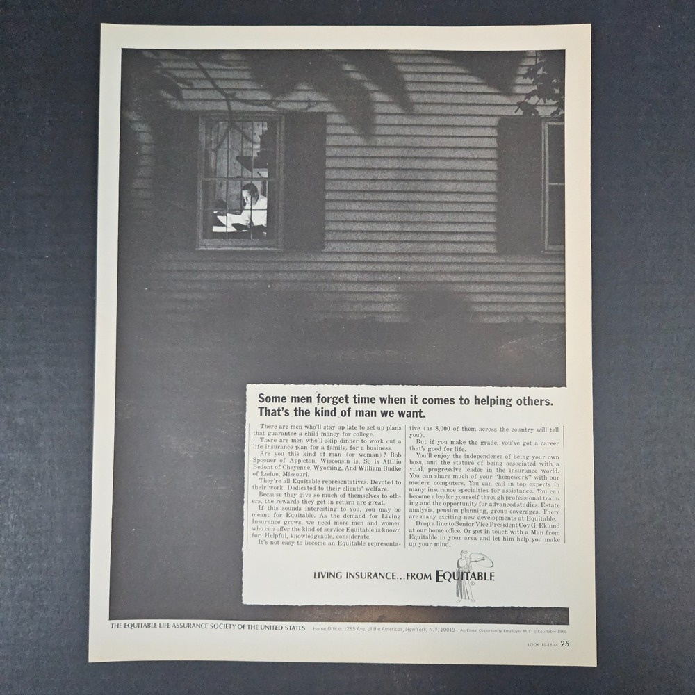 1966 Equitable Life Assurance Society of the United States Vintage Print Ad NYC